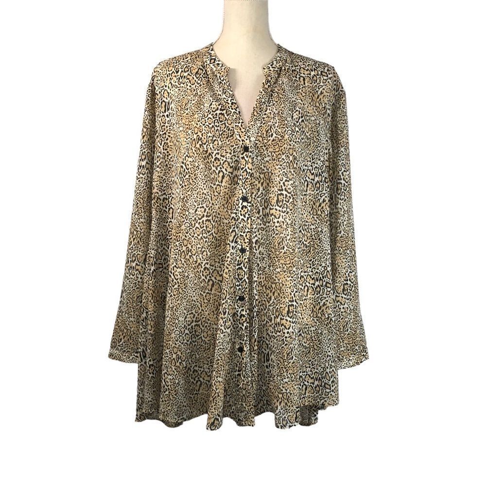 Chicos Leopard Print Button Front Tunic Top Long … - image 1